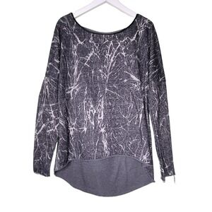 Very J Raw Hem Sweatshirt Gray Black Long Sleeve Cutout Hi Low Faux Leather Trim